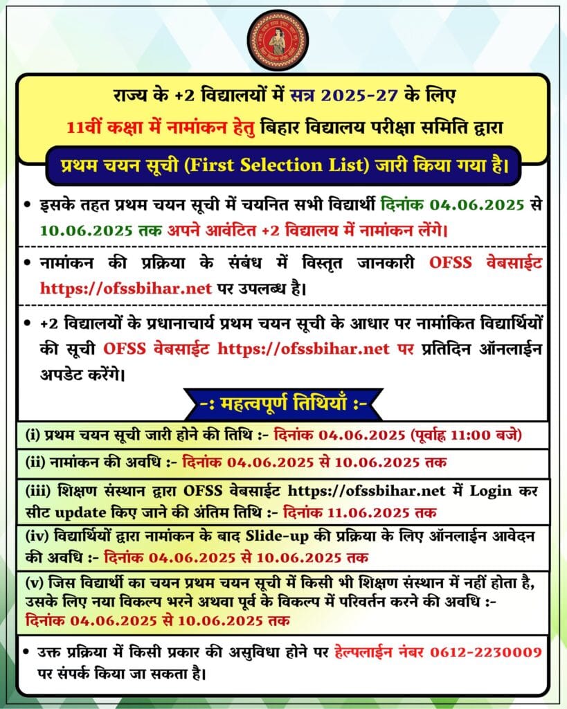 OFSS Bihar 11th 1st Merit List 2025: बिहार बोर्ड 11th 1st मेरिट लिस्ट जारी, ऐसे करें डाउनलोड 1 Gsh7jigXgAAJCXS